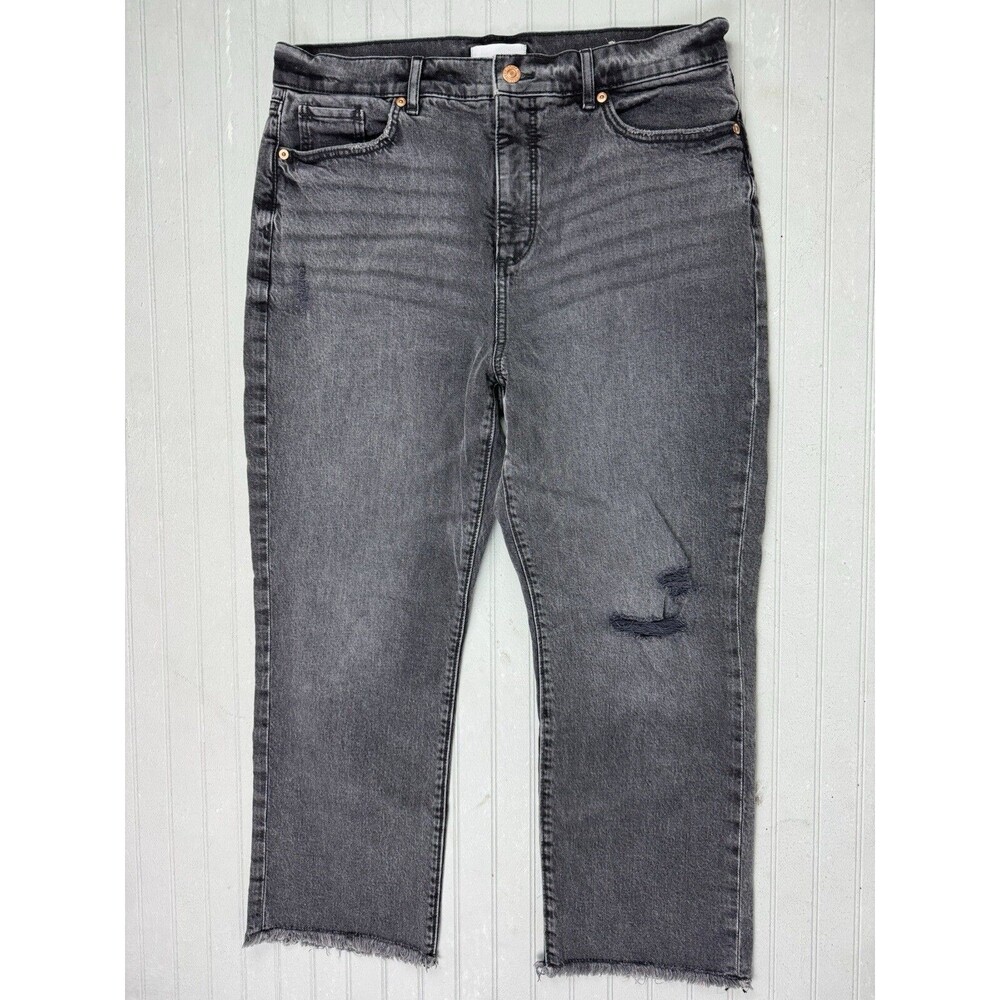 Loft Size 12 31 Womens Jeans The Straight Crop High Rise Distress Raw Hem Black